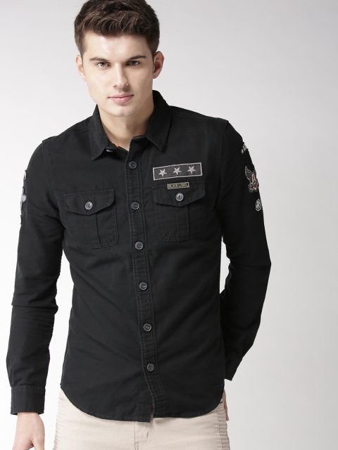 

Superdry Men Black Classic Fit Solid Denim Casual Shirt