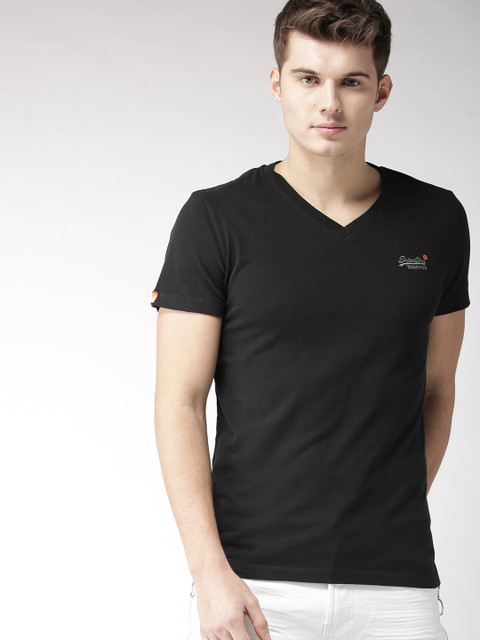 

Superdry Men Black Solid V-Neck T-shirt