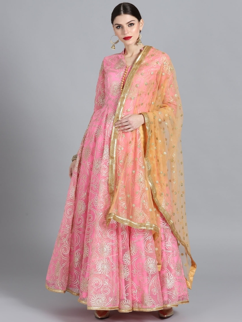 

EthnoVogue Pink & Golden Gotta Patti Made to Measure Kurta with Churidar & Dupatta