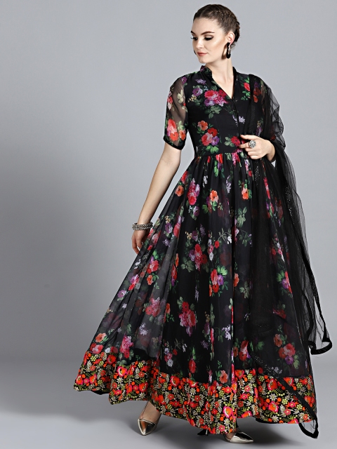 

Bollywood Vogue Black Printed Made to Measure Embroidered Kurta with Churidar & Dupatta
