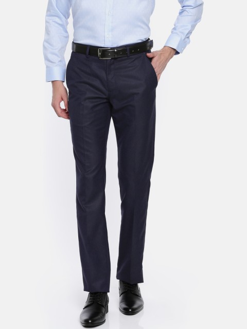 

V Dot Men Navy Blue Skinny Fit Self Design Formal Trousers