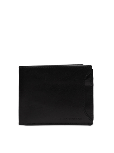 

Lino Perros Men Black Solid Leather Two Fold Wallet