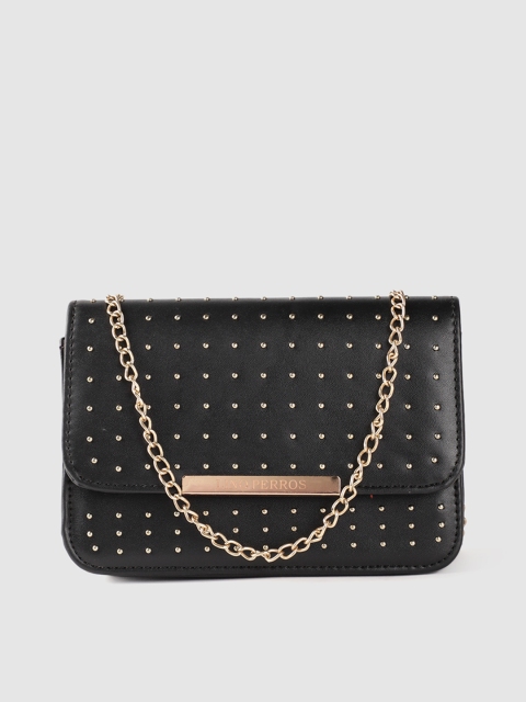 

Lino Perros Black & Gold-Toned Embellished Structured Sling Bag