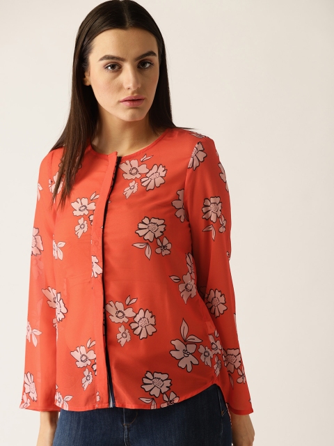 

United Colors of Benetton Women Orange & Peach-Coloured Printed Shirt Style Top