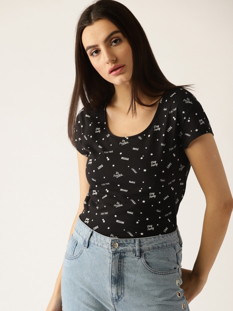 

United Colors of Benetton Women Black Printed Round Neck T-shirt