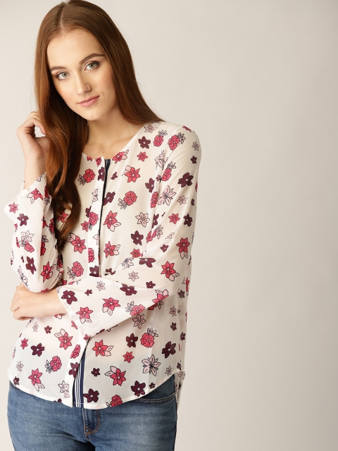 

United Colors of Benetton Women White & Pink Printed Shirt Style Top