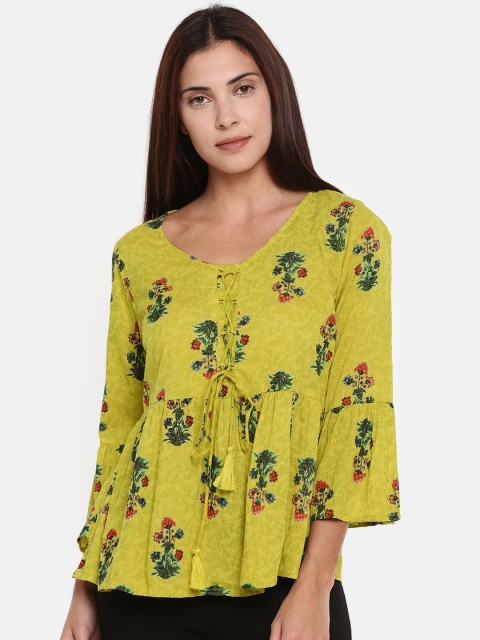 

Colour Me by Melange Women Lime Green Printed Peplum Top