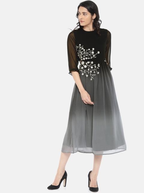 

Colour Me by Melange Women Grey & Black Self Design Fit & Flare Dress