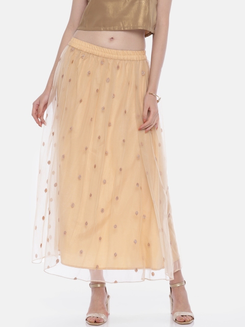 

Colour Me by Melange Women Beige Embellished Maxi Skirt