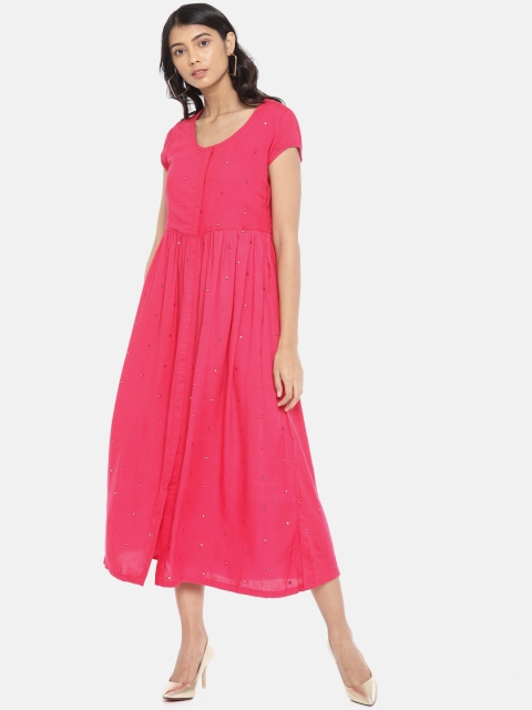 

Colour Me by Melange Women Fuchsia Solid Embellished Fit & Flare Dress