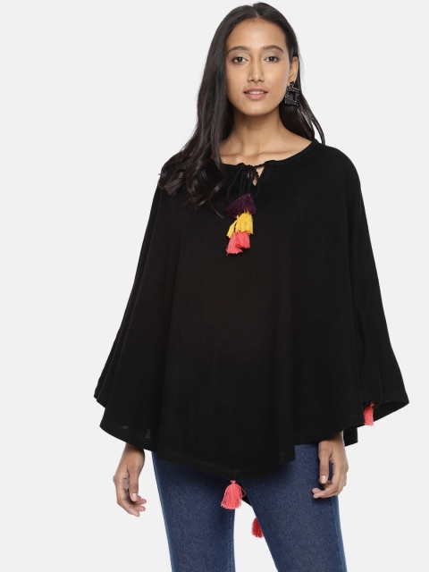 

Colour Me by Melange Women Black Solid Knitted Acrylic Kaftan Top