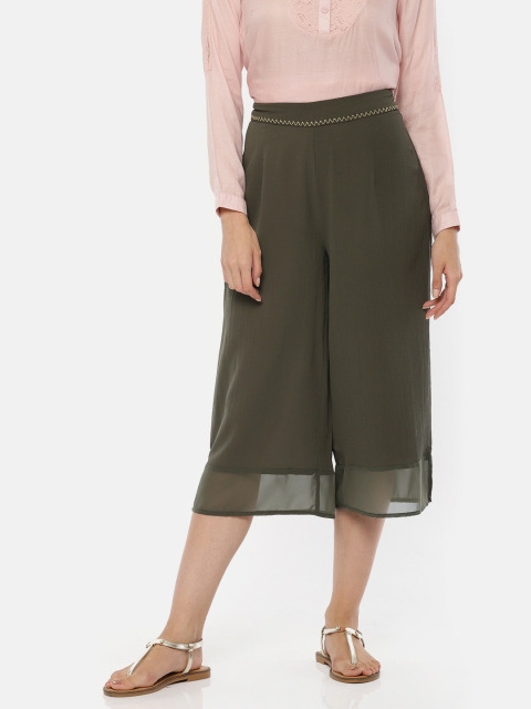 

Colour Me by Melange Women Olive Green Regular Fit Solid Culottes