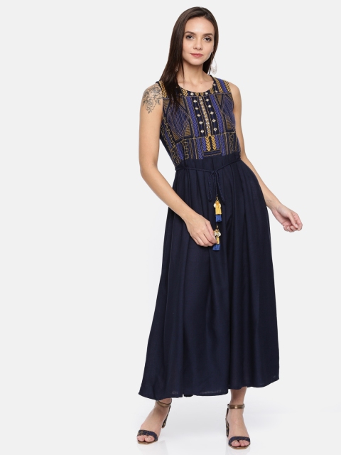 

Colour Me by Melange Women Navy Blue Woven Design A-Line Kurta