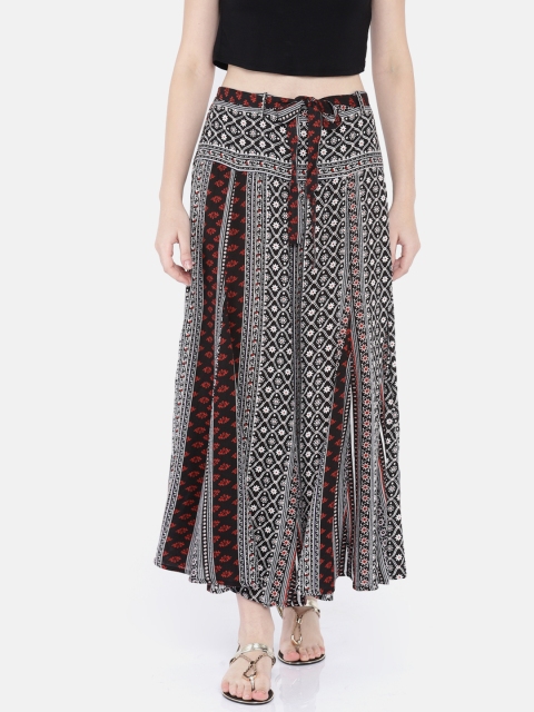 

Colour Me by Melange Black & Off-White Printed A-line Skirt