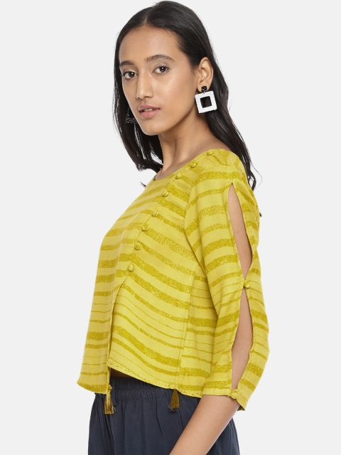 

Colour Me by Melange Women Lime Green Striped Top