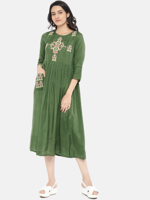

Colour Me by Melange Women Olive Green Solid Fit & Flare Dress