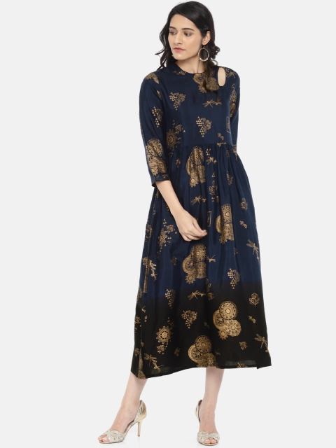 

Colour Me by Melange Women Navy Blue Printed Fit & Flare Dress