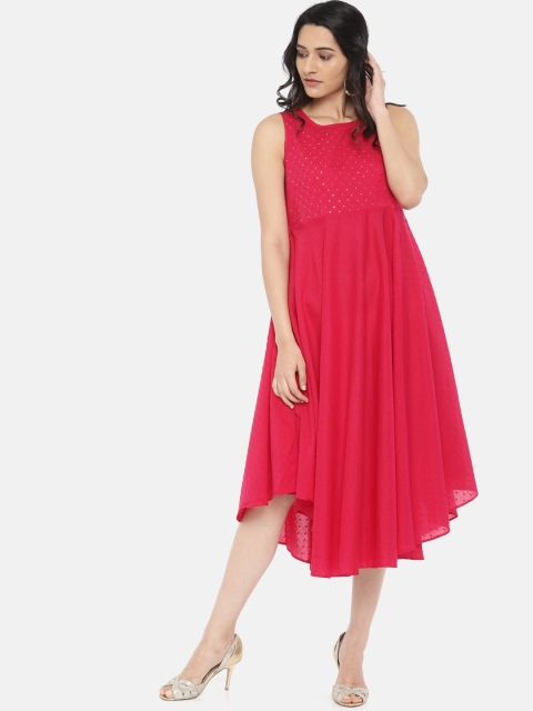

Colour Me by Melange Women Fuchsia Self Design Fit & Flare Dress