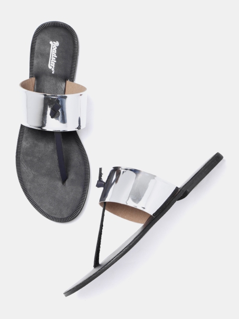 

Roadster Women Steel-Toned & Navy T-Strap Flats