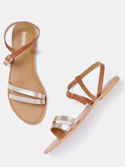 

Roadster Women Gold-Toned Synthetic Open Toe Flats