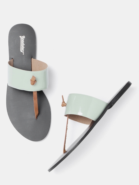 

Roadster Women Green Colourblocked Synthetic T-Strap Flats