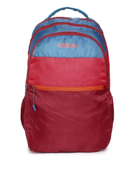 

AMERICAN TOURISTER Unisex Red & Blue Colourblocked Backpack