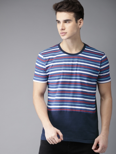 

Moda Rapido Men Blue Striped Round Neck T-shirt
