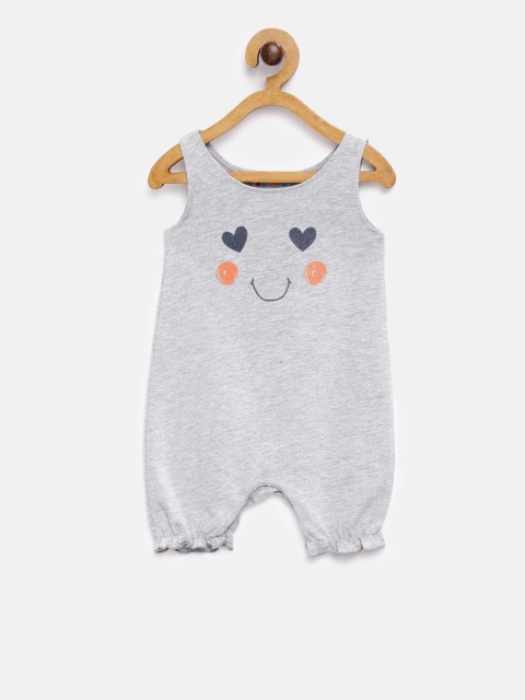 

Eimoie Grey Printed Rompers, Grey melange