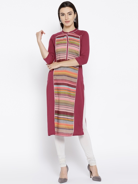 

AURELIA Women Maroon Printed Straight Kurta