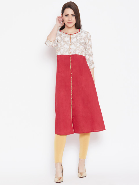 

AURELIA Women Red & White Yoke Design A-Line Kurta
