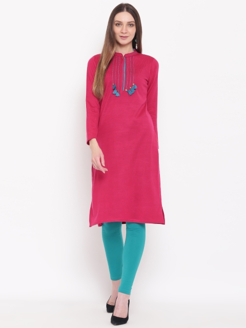 

AURELIA Women Magenta & Blue Yoke Design Straight Kurta