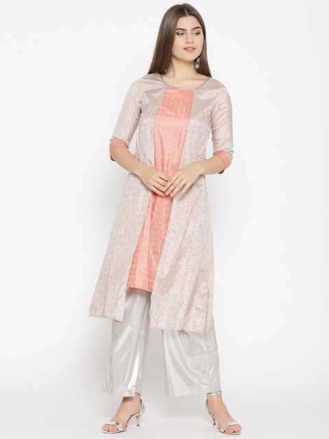 

AURELIA Women Beige & Peach-Coloured Layered Printed A-Line Kurta