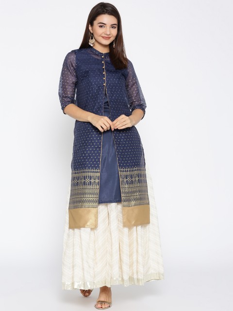 

AURELIA Women Navy Blue & Golden Printed Layered A-Line Kurta