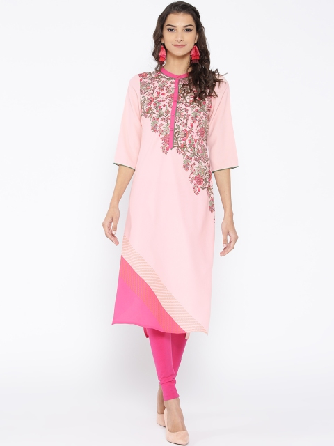 

AURELIA Women Pink Printed A-Line Kurta