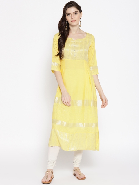 

AURELIA Women Yellow Woven Design A-Line Kurta