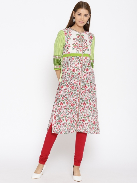 

AURELIA Women White & Red Printed A-Line Kurta