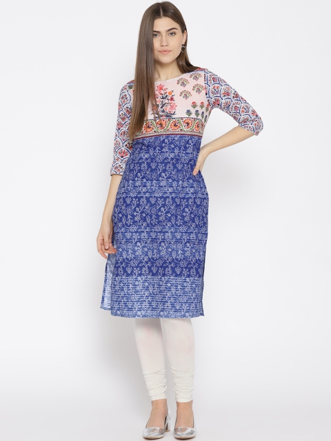 

AURELIA Women Blue Printed Straight Kurta