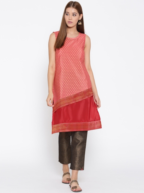

AURELIA Women Red & Golden Layered Printed Straight Kurta