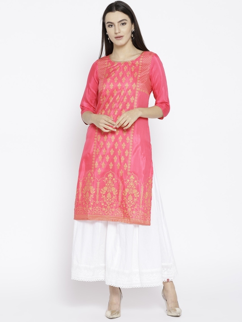 

AURELIA Women Pink & Golden Printed Straight Kurta
