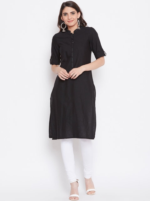 

AURELIA Women Black Solid Straight Kurta