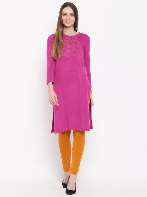 

AURELIA Women Magenta Yoke Design Straight Kurta