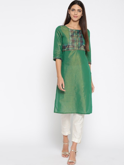 

AURELIA Women Green Yoke Design Straight Kurta