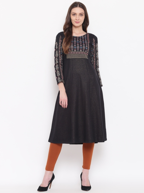

AURELIA Women Black & Blue Woven Design A-Line Kurta