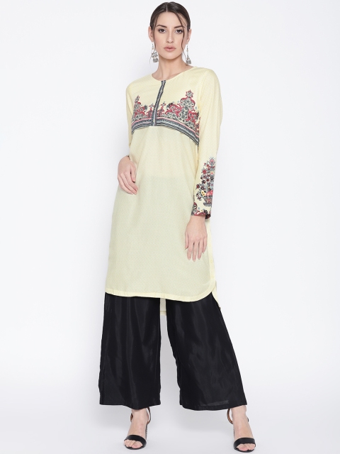 

AURELIA Women Yellow & White Printed Layered Straight Kurta