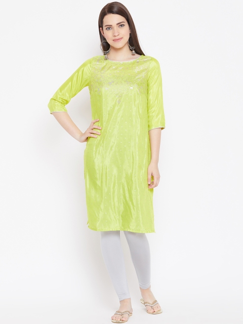 

AURELIA Women Green & Silver Printed Straight Kurta