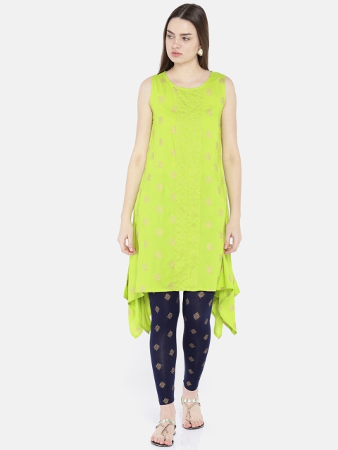 

Colour Me by Melange Women Lime Green Printed A-Line Kurta