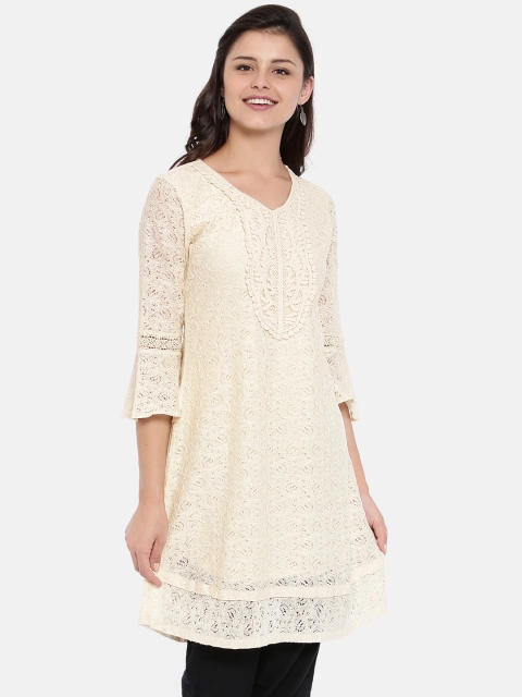 

Colour Me by Melange Women Cream-Coloured Lace A-Line Kurta