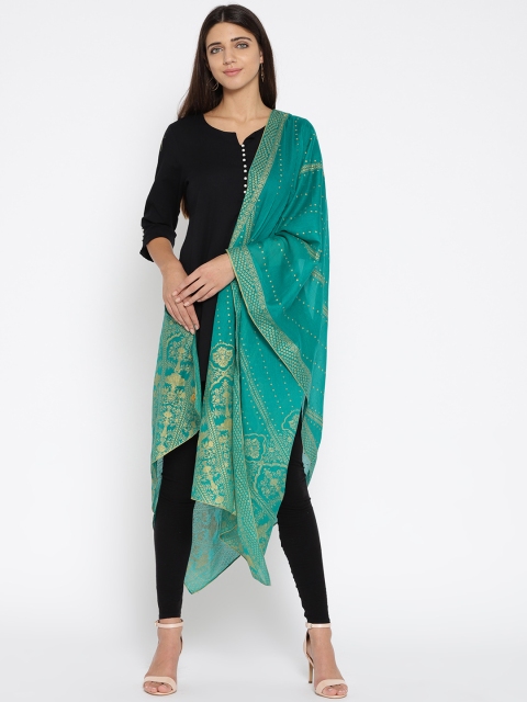 

AURELIA Green & Golden Printed Pure Cotton Dupatta