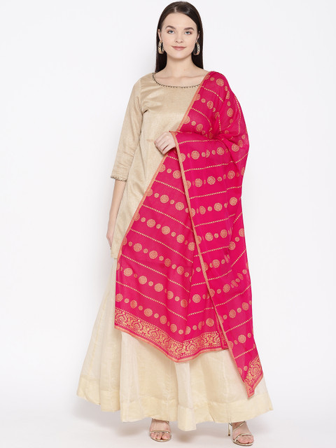 

AURELIA Pink & Golden Printed Pure Cotton Dupatta