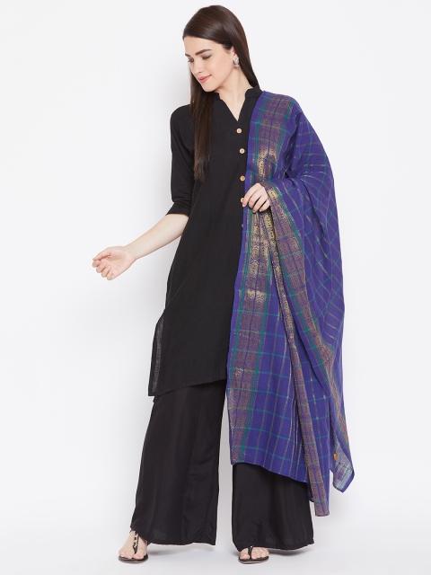 

AURELIA Blue & Golden Woven Design Pure Cotton Dupatta